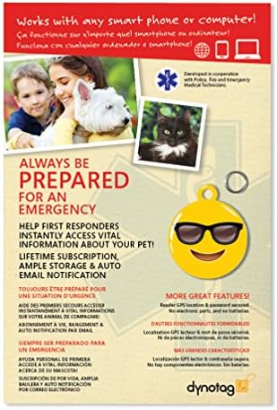 Dynotag® Web Enabled Super Pet ID Smart Tag with DynoIQ™ & Lifetime Recovery Service. Play Series: Round (Cool Shades)