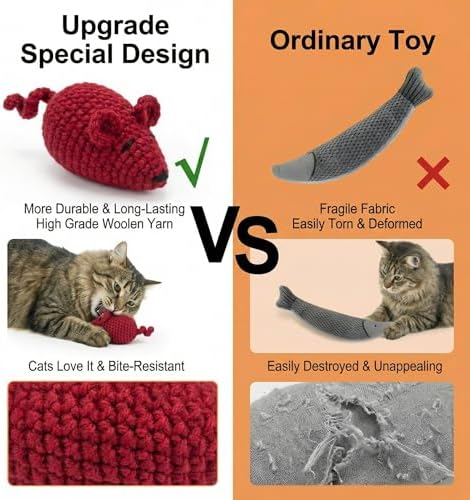 Catnip Toys Crochet Mice Cat Toys, 3 Pcs Handmade Durable Yarn Mice Toys with Natural Catnip & Silvervine, Interactive Kitten Chew Kicker Toy for Teeth Cleaning & Anxiety Relief