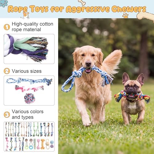 Leitee 50 Pcs Rope Dog Toys Bulk Cotton Puppy Chew Tug Knot Teething Toys