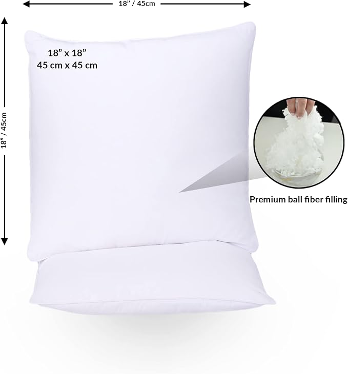 GOLD TEXTILES White Throw Pillows Insert (Pack of 4) - 18 x 18 Inches Polyester Sham Stuffer Throw Pillow - Lightweight Square Indoor Decorative Pillows - Bed and Cushion Couch Pillows