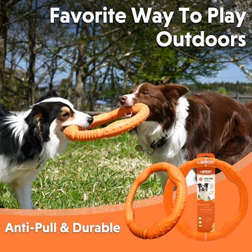 LaRoo Dog Chew Toy Ring, Floating Dog Pool Toy, Flying Disc for Medium & Large Dogs, Interactive Tug of War & Teething Relief, Pet Training Outdoor Fetch Toys (Orange,11.8'')