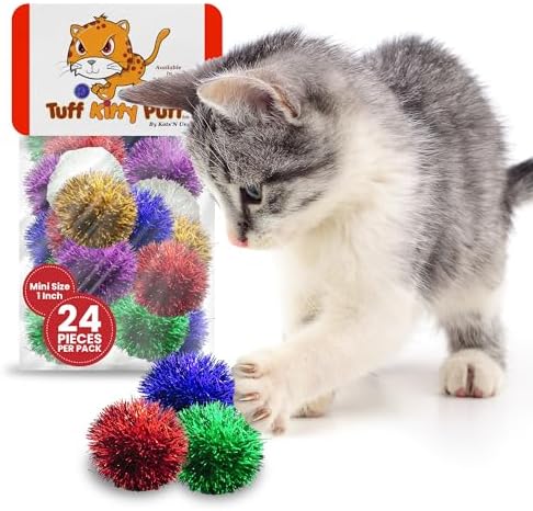 Tuff Kitty Puff 1 Inch Mini Sparkle Ball Cat Toy – 24pk Multi-Color