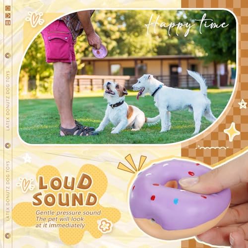 JellyArch 16 Pcs Latex Squeaky Dog Toys Donut Small Dogs Squeaky Chew Toys for Aggressive Chewers Soft Interactive Fetch Play No Stuffing Durable Teething Items for Small Puppy