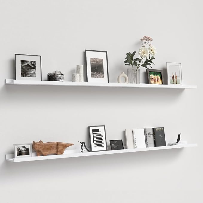 Boswillon Floating Shelves Set of 2, Long Wall Shelf with Lip, 72in, White | Display Ledge Shelf for Room Wall, Wall Decor Shelves for Bathroom, Living Room, Bedroom, Kitchen, Nursery Room, Modern, Wood
