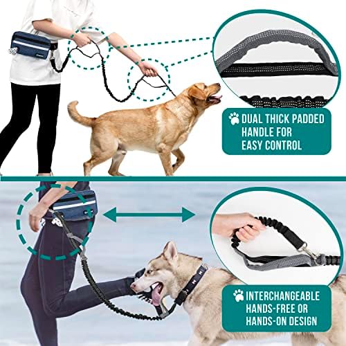 PetAmi Hands Free Dog Leash Waist Belt Bag Fanny Pack, Single, Heather Navy