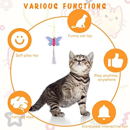 8 Pcs Doorway Cat Toys Indoor Feather Cat Toys Door Hanger Cat Toys Interactive Hanging Cat Toys Dragonfly Little Mouse Toys Retractable Cat Teaser Toys Kitten Toys for Play, 6 Styles (Vibrant Style)