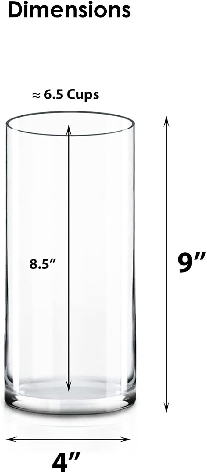 CYS Excel Clear Glass Cylinder Vase (H:9" D:4") Flower Vase Centerpieces Hurricane Floating Candle Holder
