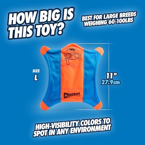 Chuckit! Flying Squirrel Fetch Dog Toy - Water Floating Flyer - Soft and Durable Polyester Canvas Construction - for Large Dogs - 11-inch Diameter - Orange and Blue Large (Pack of 12)