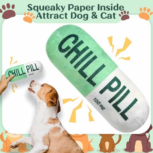 CUweipeng Funny Chill Pill Dog Plush Toy Cat Interactive Squeaky Pet Toy
