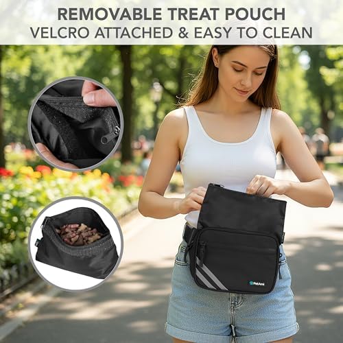 PetAmi Dog Walking Bag, 3-in-1 Crossbody Fanny Pack Treat Pouch, Black