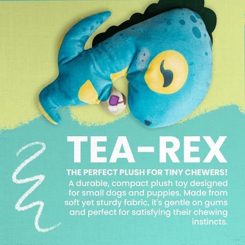 Snugarooz Tea-Rex with Repair Patch - Plush Dog Toy with Squeaker & Crinkle Sounds - Whimsical T-Rex Cup Design for Engaging Playtime