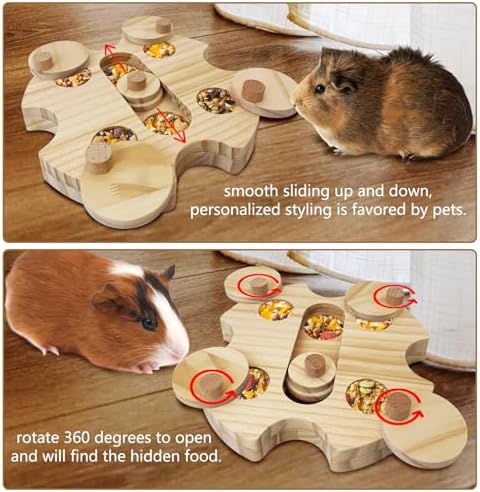 BNOSDM Hamster Foraging Toys Boredom Breaker Pet Rat Foraging Toys Bunny Puzzle Toys for Rabbits Interactive Bunny Toys Wooden Hamster Enrichment Toys for Guinea Pig Chinchillas Small Rodents,6-Hole