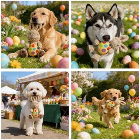 Easter Dog Toys,Easter Rabbit Bunny Egg Plush Squeaky Toys,Easter Rabbit Plush Squeaky Chew Toys for Small Dogs