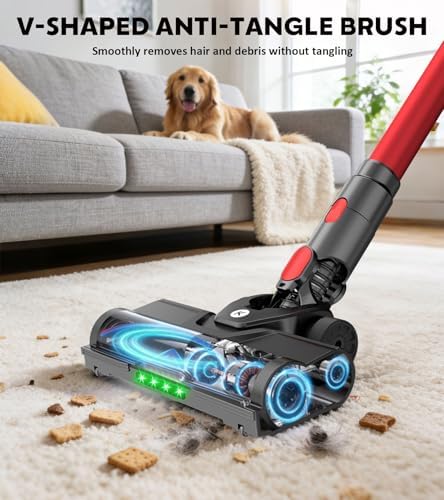 K25 Cordless Vacuum Cleaner, 650W 55KPa Stick Vacuum, 70Min Runtime (Red)