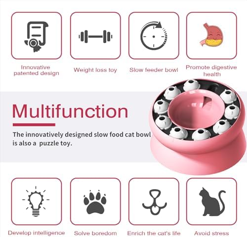 Interactive Cat Puzzle Feeder, Cat Puzzle Toy Treat Dispenser Kitten, Enrichment Toys for Indoor Cats, Slow Feeder Treat Puzzle Toy Cats Stimulation Toys (Pink)