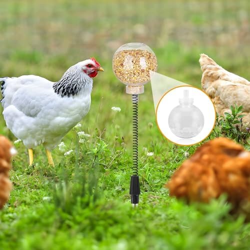 Kalekey 2 Pack Chicken Feeding Toy, Chicken Enrichment Toys with Spring and Ground Stake, Chicken Treat Dispenser Peck Toy for Hens Poultry Duck Birds Parrot Cat