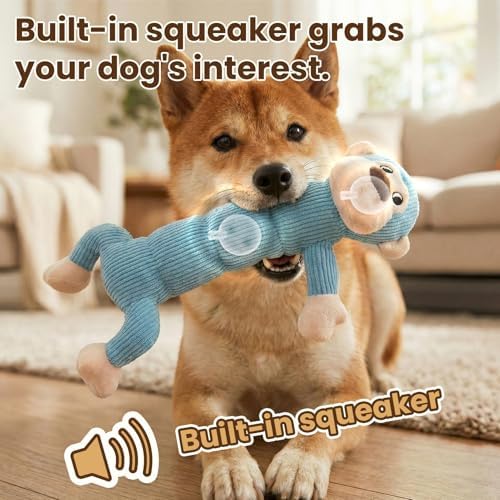 Laifug Interactive Squeaky Dog Chew Toy, Ideal Dog Toys for Chewers, Small, Medium & Large Dogs, and Fetch Lovers - Monkey (Blue), Large