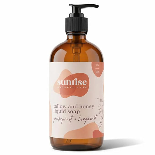 Tallow & Honey Liquid Soap – Grapefruit + Bergamot – Natural Face, Body & Hand Wash – Grass-Fed Beef Tallow Cleanser – Gentle Moisturizing Soap – 16 oz
