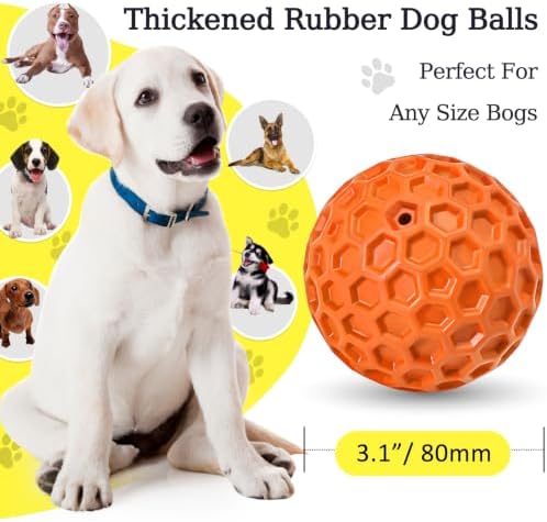 Indestructible Squeaky Dog Ball for Aggressive Chewers, Rubber Interactive Dog Toy for Teething, Relieving Anxiety. Chew Toy for Large, Medium Breeds, Outdoor & Indoor Ball.