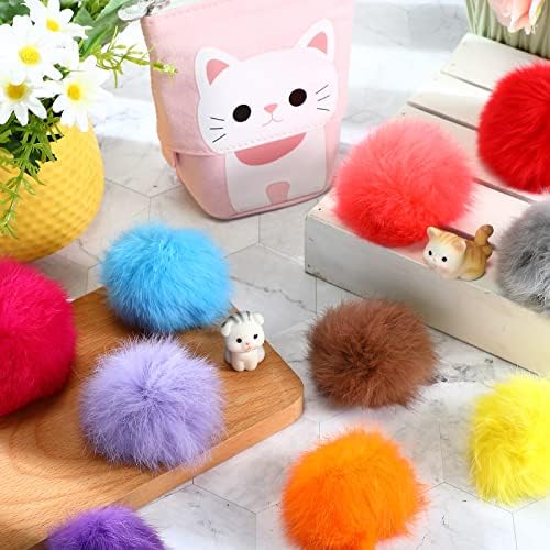 LEIFIDE 12 Pcs Real Rabbit Fur Ball Poms Cat Toys, Bright Color
