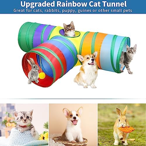 Malier Cat Toys Kitten Toys Set, Collapsible Cat Tunnels for Indoor Cats, Interactive Kitty Toys Cat Feather Toy Fluffy Mouse Crinkle Balls 3 Way Tube Tunnel Toys for Puppy Kitty Kitten