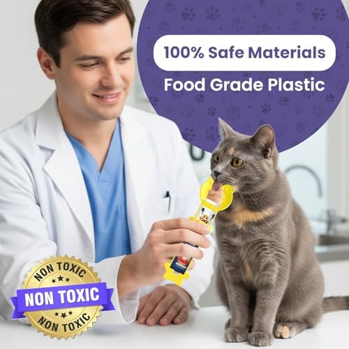 Lickable Cat Treat Spoon, Puree Squeeze Feeder, Silicone, Yellow