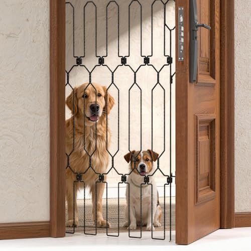 Metal Retractable Dog Gate for Front Door, Adjustable Pet Barrier & Door Blocker, Foldable Gate for Apartments, RVs, Indoor and Outdoor Use