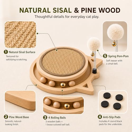 Cat Scratching Board with Sisal, Interactive Cat Toy with Spring Ball