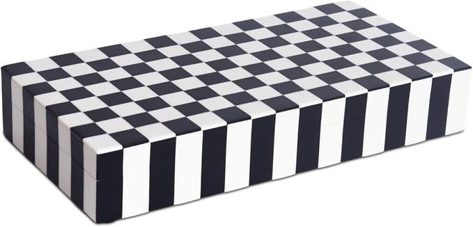 Handicrafts Home Large Decorative Storage Box with Lid, Black and White Coffee Table Storage Box, Remote Control Holder, Keepsake Storage Box for Living Room & Shelf Decor, Puzzle Check 12x6x2