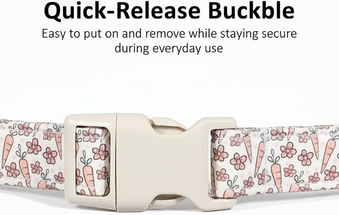 Small Dog Collar, Easter Dog Collar with Cute Easter Rabbit & Floral Pattern, Colorful Spring Dog Collar for Medium Dogs, Cute Puppy Collar