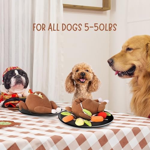 Thanksgiving Turkey Dog Toy, Interactive Hide & Seek Plush Turkey Stuffed Animal, Enrichment Toys for Dogs with Colorful Pull-Out Veggies, Funny Squeaky, Mental Stimulation & Boredom Relief