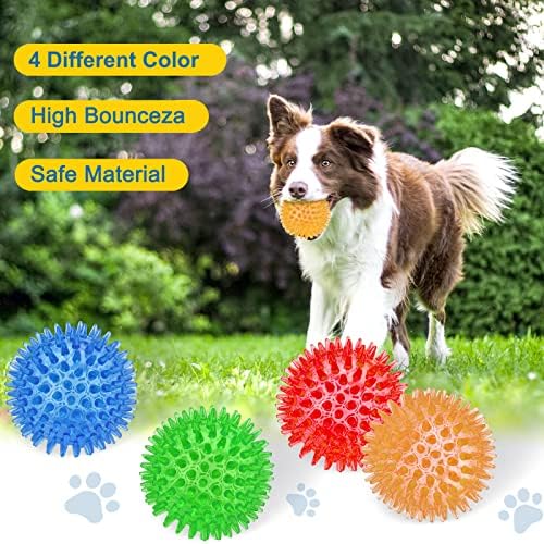Beieverluck 12 Pack 3.5 Inch Squeaky Dog Toy Balls Spikey Dog Balls Large Dog Chew Toys for Medium Large and Small Dogs for Aggressive Chewers,4 Colors
