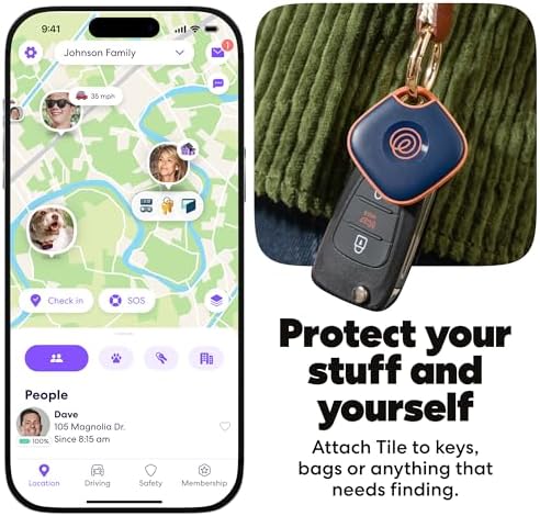 Life360 Tile - Bluetooth Tracker, Keys Finder and Item Locator for Keys, Bags and More. Phone Finder. Both iOS and Android Compatible. 1-Pack (Navy Blaze)