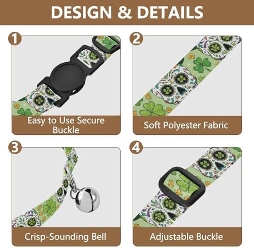 Patrick Skull Shamrock Green Metal Bell Included Cats Collar 2 Pack Lightweight Pet Collar for Cats and Dogs