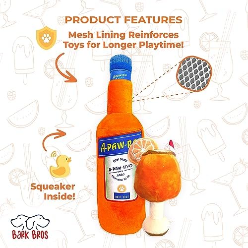 Bark Bros - Liquor Bottle Dog Toy - Plush Squeaky Dog Toys Funny Drink Parody - Alcohol Dog Toy - Dog Birthday Toy - Cute Dog Toys - Puppy Gifts - Puppy Stuff - Dog Stuff (Large, Apawrol Spritz)