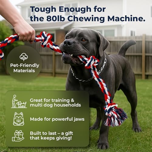Pacific Pups Products XXL Dog Rope Toy for Large Dogs, 42 Inch, 6 Knot, Red