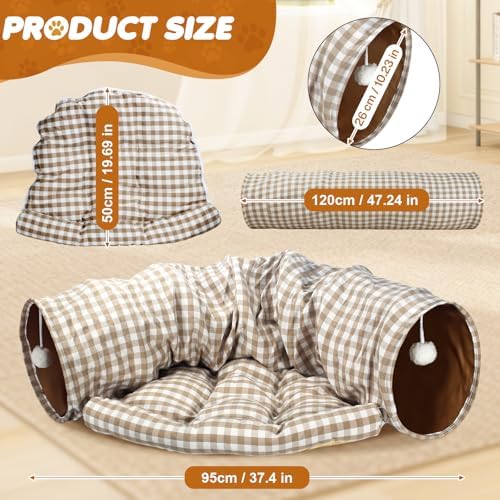 Spardar 2-in-1 Bunny Tunnel Bed, with Removable Mat Hideout, Checkered