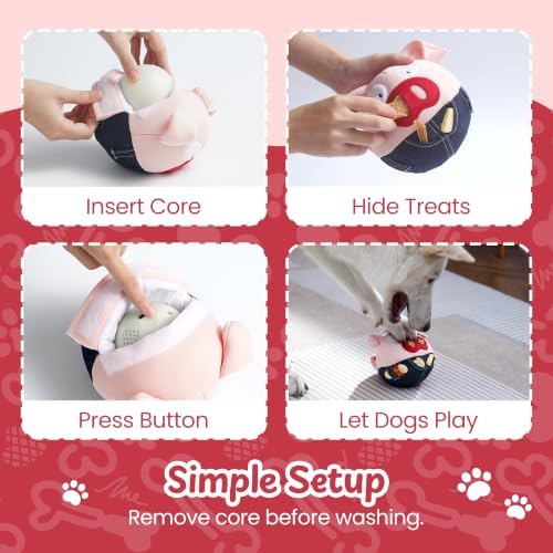 Interactive Dog Toy, Treat-Hiding Pockets Bouncing Ball for Dogs, Plush Pig