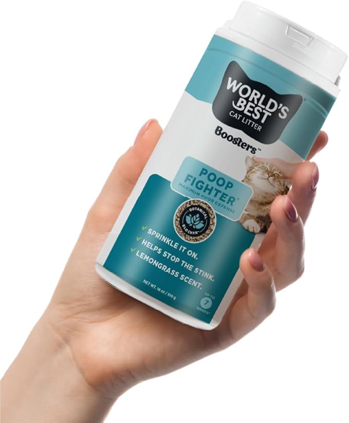 World's Best Cat Litter, Boosters Poop Fighter, 18 oz Canister, Pack of 2