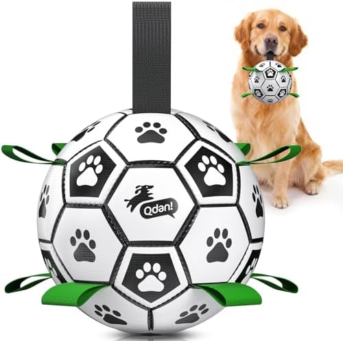 QDAN Large Dog Toys, Soccer Ball for Dogs with Straps, Herding Dog Balls | Interactive Soccer Toys for Tug of War, 8 Inch Dog Ball for Medium Large Puppy, Birthday Toy for 30-90 lbs Dogs, Water Toy