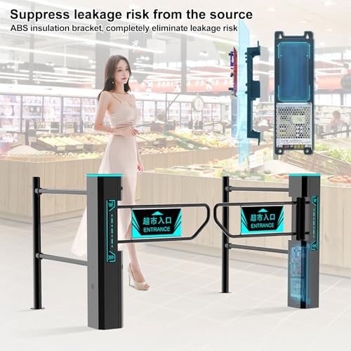 Automatic Supermarket Swing Door, Stainless Steel Entrance and Exit Device, Smart Door Opening, Voice Broadcast, Light Display, for Store/Library, Black