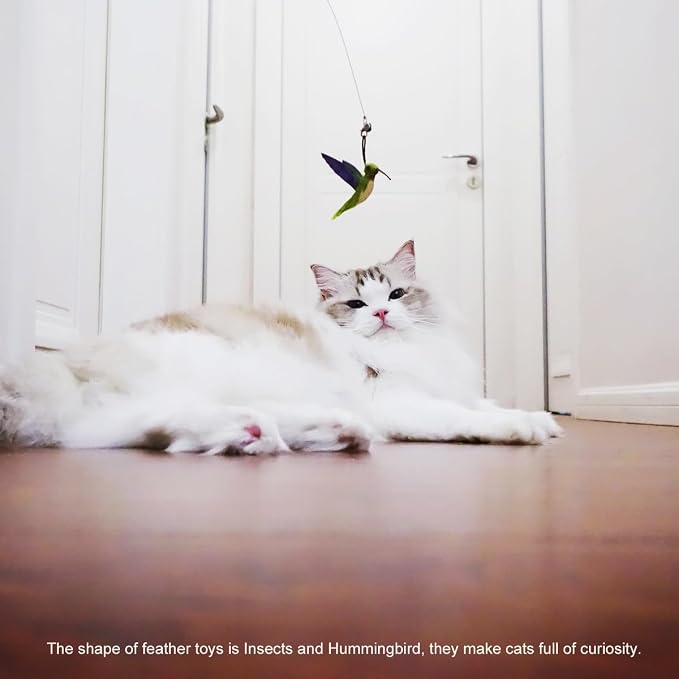 TTcat Cat Toy Hummingbird Refill Attachments with Bell & Feather, Replacement Bird Wand Toy Accessories for Interactive Cat Teaser Stick, Soft Furry Bird Kitten Chase Play Toys for Indoor Cats.