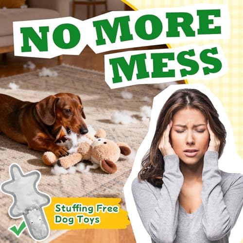 No Stuffing Dog Squeaky Toys, 1 PCS Tough Durable Plush Chew Toy for Boredom and Teething, Interactive Dog Toys for Small Medium Large Dogs to Keep Them Busy (Sheep)