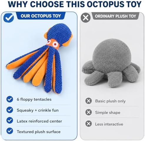 Octopus Dog Toy, Squeaky Crinkle Plush Toy for Small & Medium Dogs