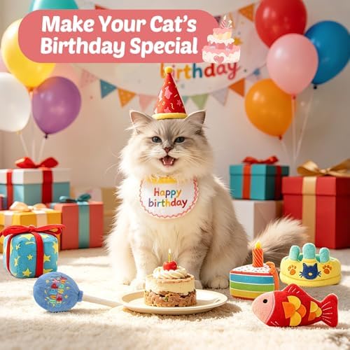 CiyvoLyeen Plush Birthday Catnip Toys for Indoor Cats 6 Pack