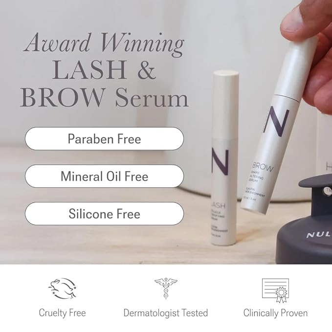 NULASTIN Eyelash Serum & Brow Serum - Lash & Brow Dual System - Eyebrow & Eyelash Enhancing Serums with Keratin & Peptides for Fuller Looking Lashes & Brows (2 Count, 0.1 Fl Oz Each)