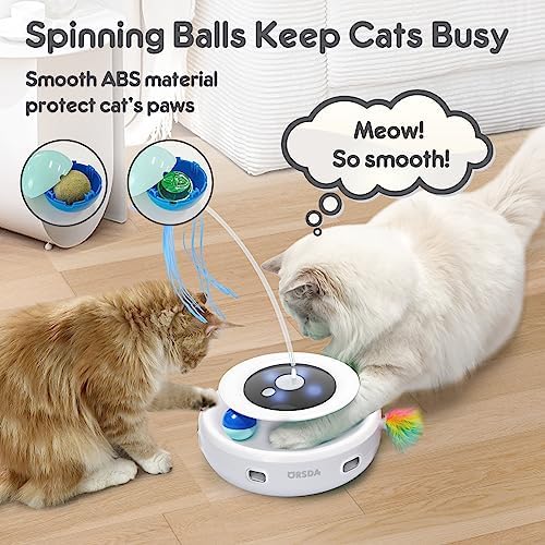 ORSDA Cat Toy, 3-in-1 Automatic Interactive Electronic Moving Ambush Feather, Fluttering Butterfly, Track Balls, USB Rechargeable Powered Smart Indoor Exercise Kicker