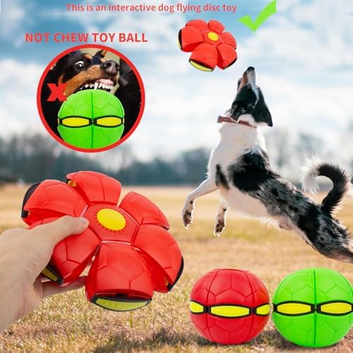 Magic Bouncing Ball, Magic Meta - Balls for Dog, Children Bouncing Ball, Flying Saucer Bouncy Balls, Parent-Child Interaction, Dual Form Freely Switchable, Doggy Disc with 3 Light