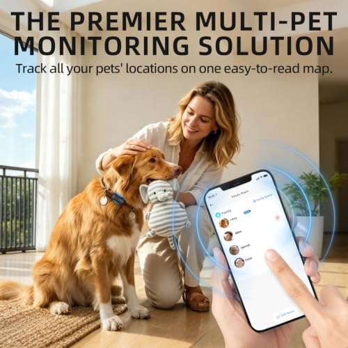 DBDD Dog GPS Tracker with 12 Month Subscription, Real-Time Location, Electronic Fence, Health Monitoring, Waterproof, for Medium Large Dogs, iOS Android