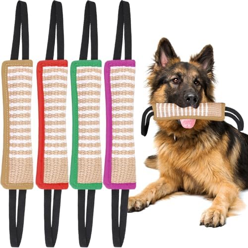 Kacctyen 4 Pack Jute Dog Tug Toys,11.8" Biting Pillows,2 Handles, Vibrant